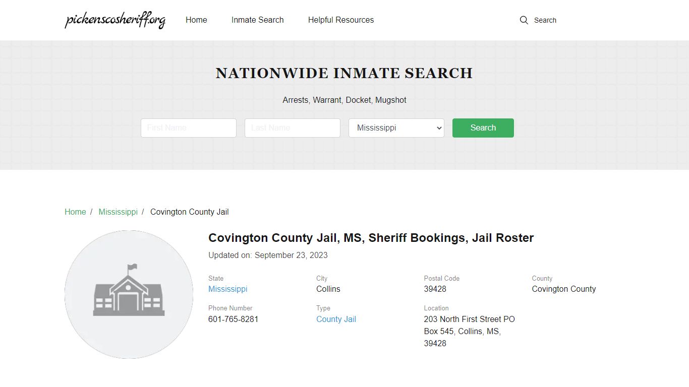 Covington County Jail, MS, Sheriff Bookings, Jail Roster